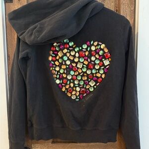 Black Bling Zip-Up Hoodie with Pink Dog Logo